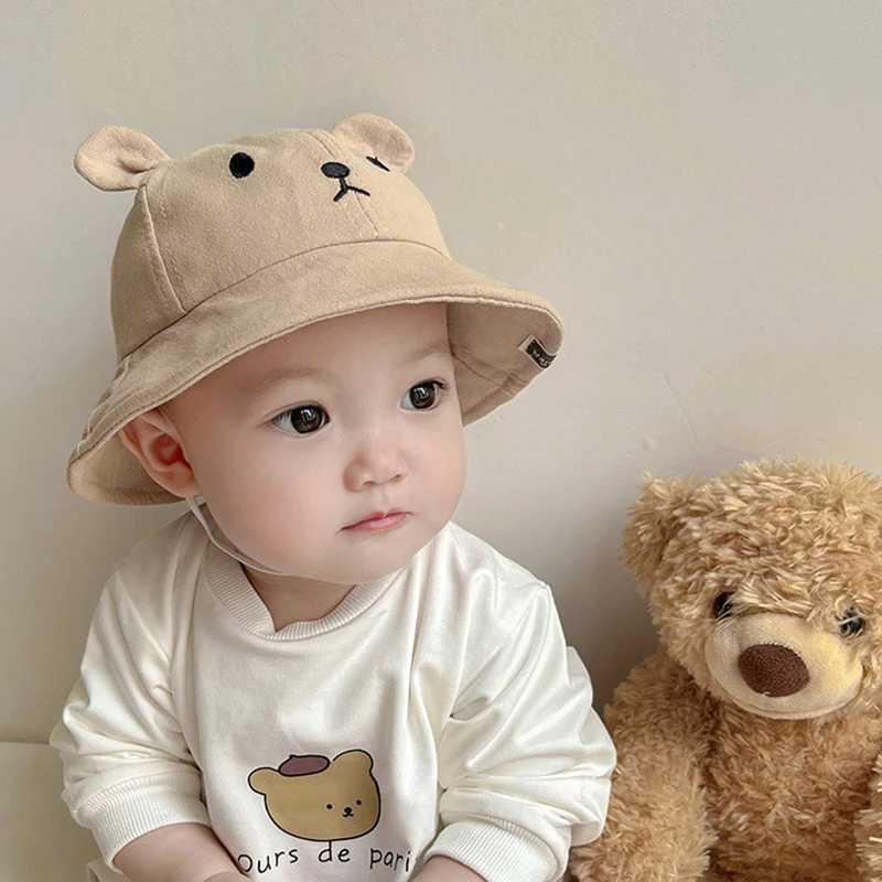 Cute Bear Baby Bucket Hat With Ears Boy Girl Cotton Kids Sun Hat Outdoor Summer Child Panama Cap LX241018