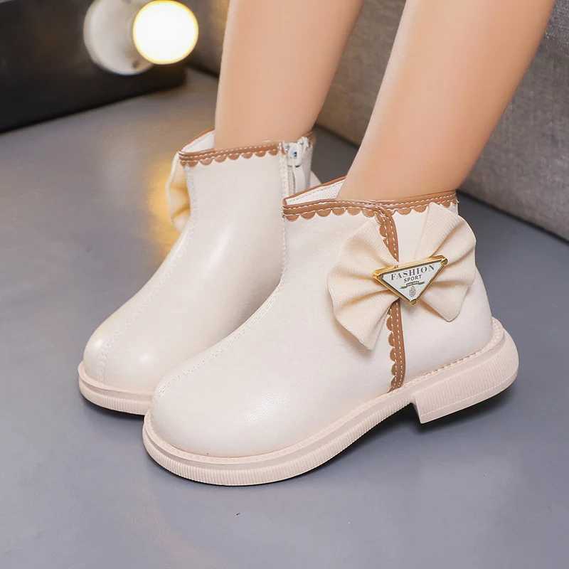 Boots Girls Fashion Princess Boots with Bow-knot Lace Solid Color Sewing Cute Children Short Leather Boots 2024 Spring Autumn New H241018