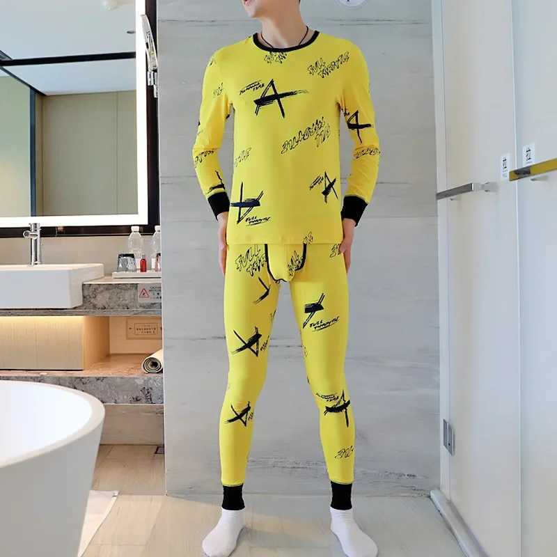 Men's Thermal Underwear Youth autumn clothing and pants set mens cotton Korean version slim fit thermal underwear thin close fitting underwear Y2