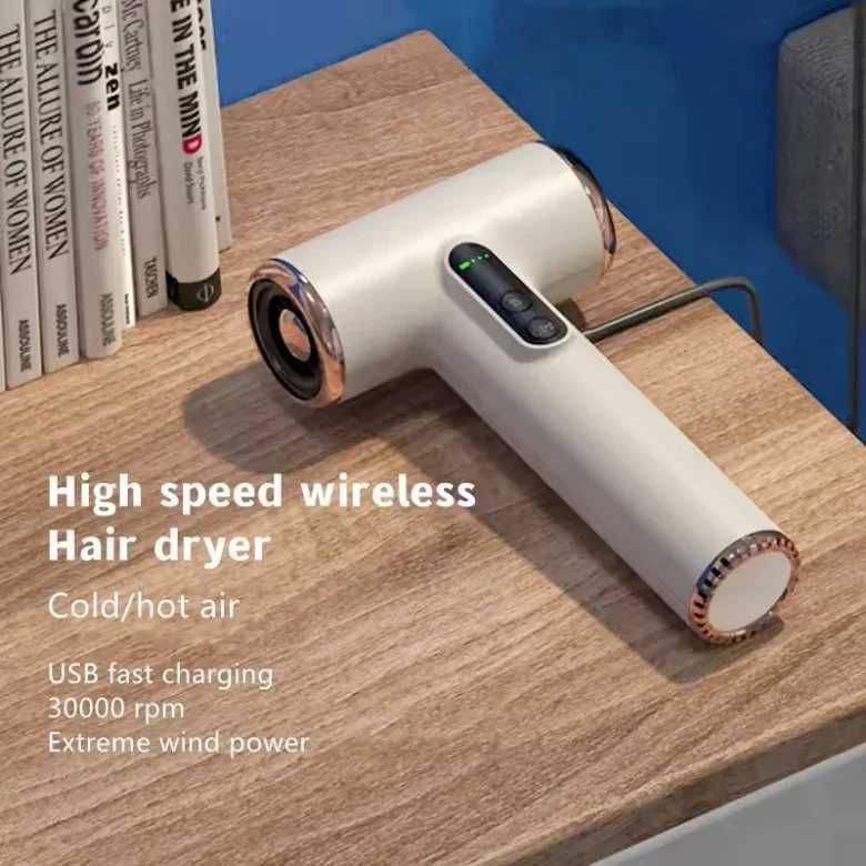 Wireless hair dryer USB cordless portable travel charging strong wind low noise 3-speed hair dryer with LCD W241018