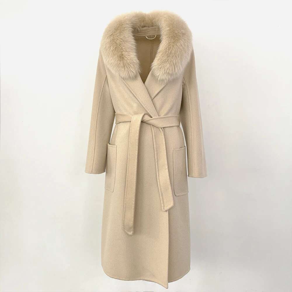 Clothes For Lady Long Coat Natural Real Fox Fur Jacket Winter Wool Woolen Ladies Handmade Women Warm Outerwear 2024 Casual