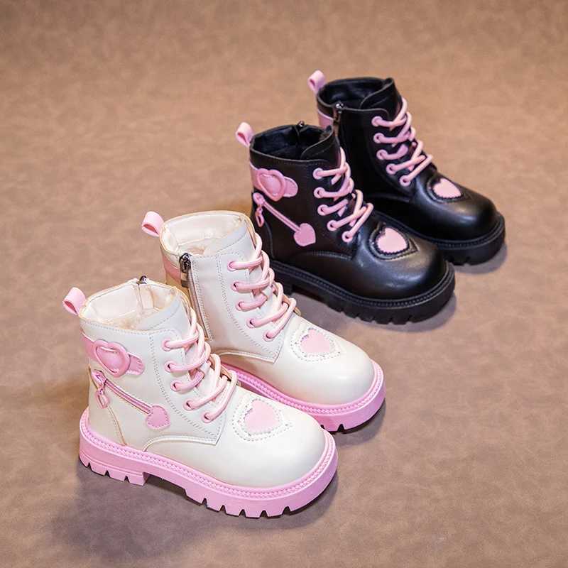 Boots Girls Fashion Boots Kids Warm Rubber Boots Winter Cotton Soft Sole with Love Side Zip Children Princess Boots Round-toe PU H241018