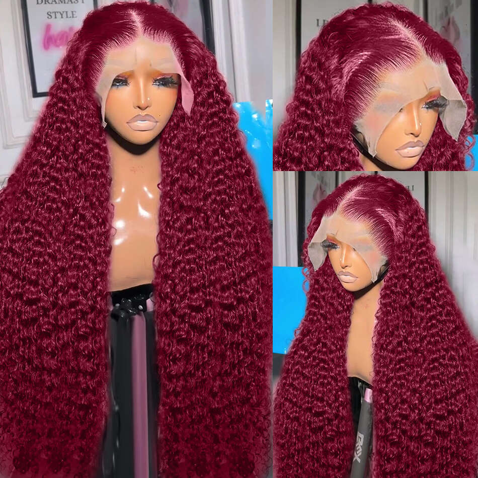 Rosabeauty 99J Bury 13x6 Frontal Human Hair Loose Deep Wave Wigs Remy Red Colored Water Curly 13x4 Lace Wig For Women