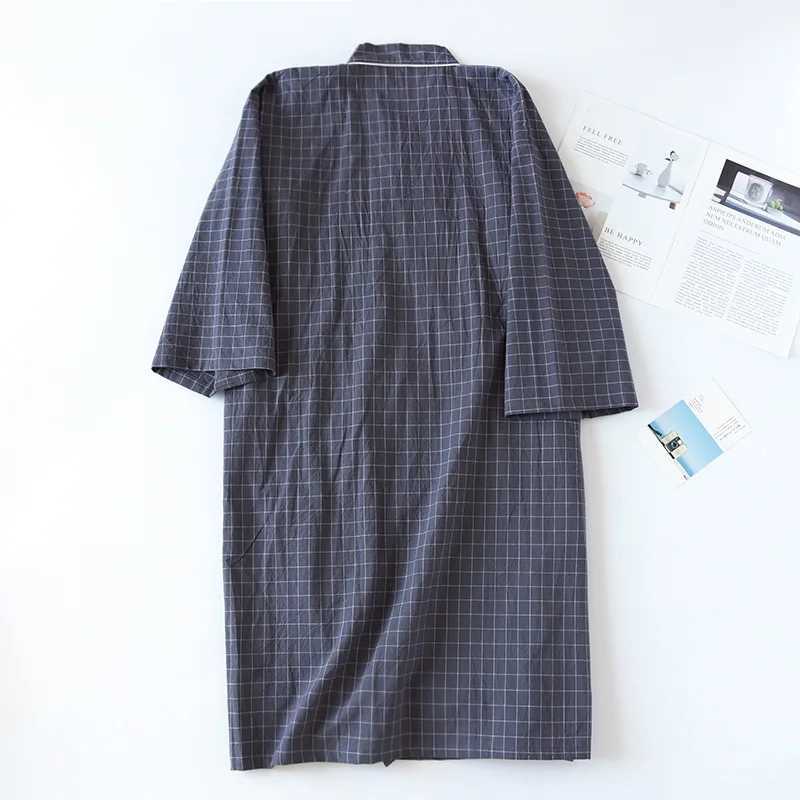 2024 Summer 100%Cotton Gauze Bathrobe Japanese-Style Kimono Men Plaid Robe Loose kimono bathrobe Men Sweat Steaming Sleep XJ241018
