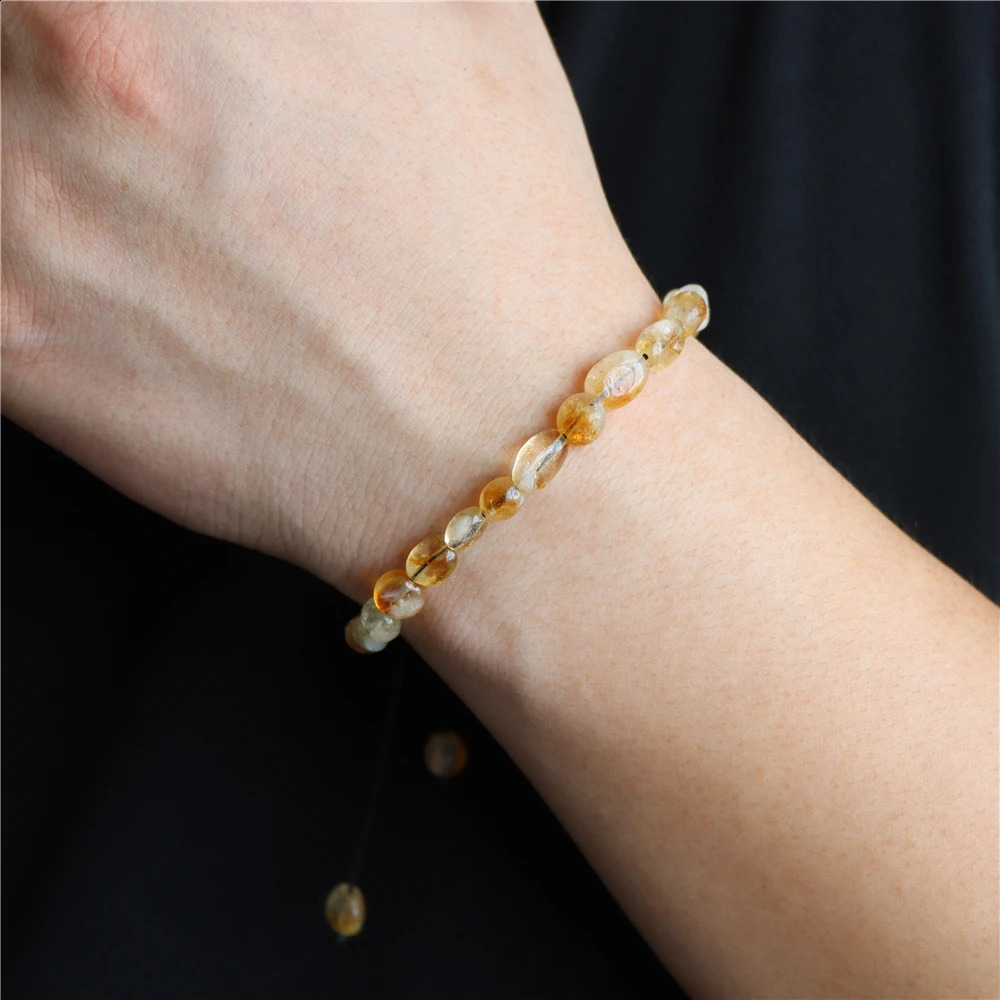 Natural stone irregular bead bracelet with adjustable spiritual energy fluorite lemon stone quartz tiger eye stone woven bracelet 241018