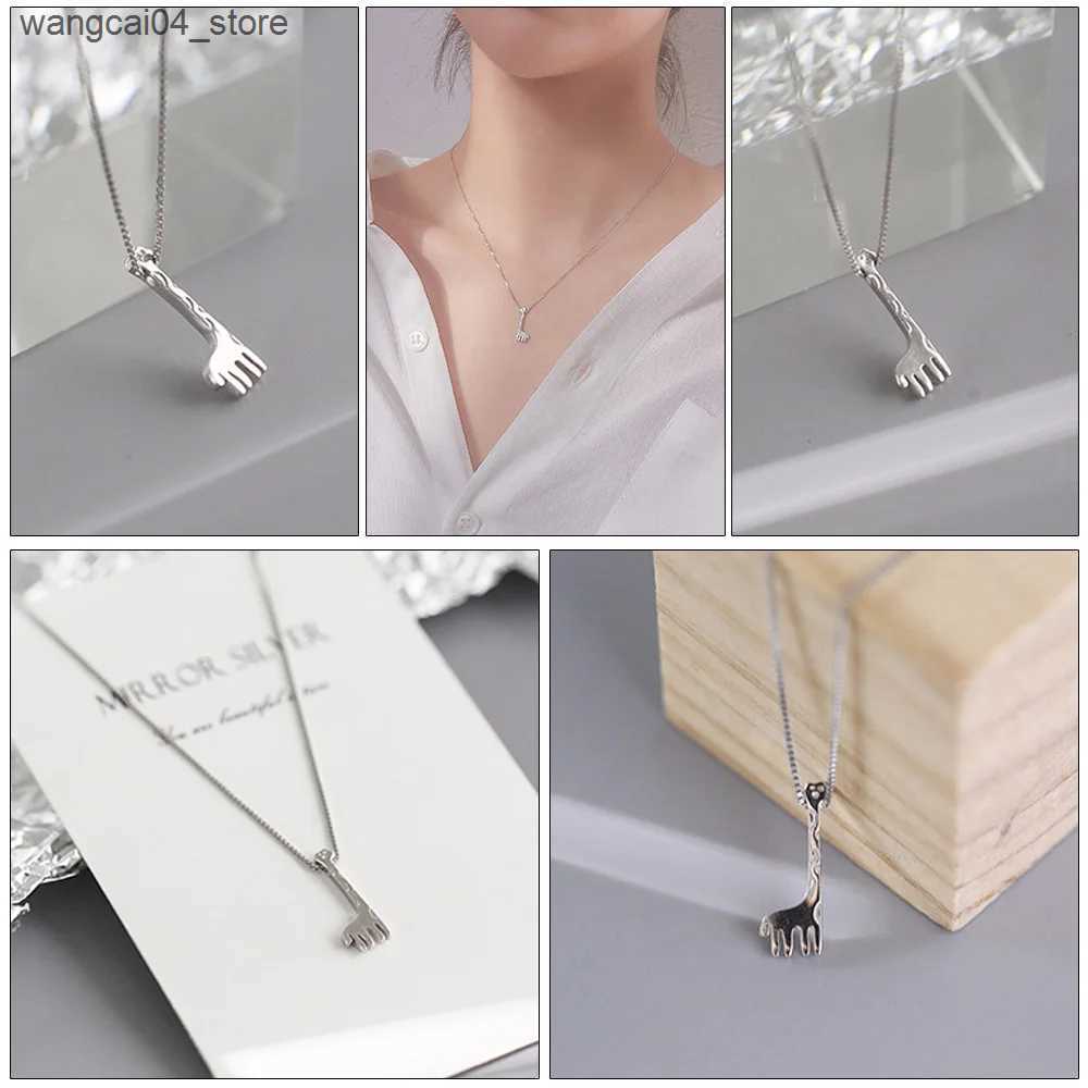 Chokers Shiny and simple 100% 925 sterling silver box chain giraffe pendant necklace suitable for womens punk thin chain parties jewelry birthdays L24