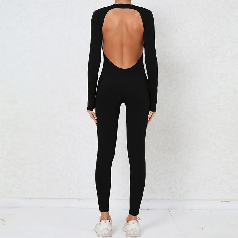 Heavuisavi long sleeved one-piece womens jumpsuit quick drying yoga clothing exercise bodysuit backless sports jumpsuit 241018