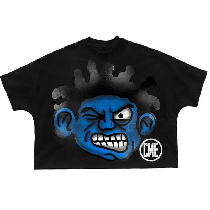 Vintage Cartoon Graphic 100% Cotton Cropped T-Shirts Men Y2K Summer Short Sleeves Casual Oversize Tshirt Streetwear Women Tops 241007