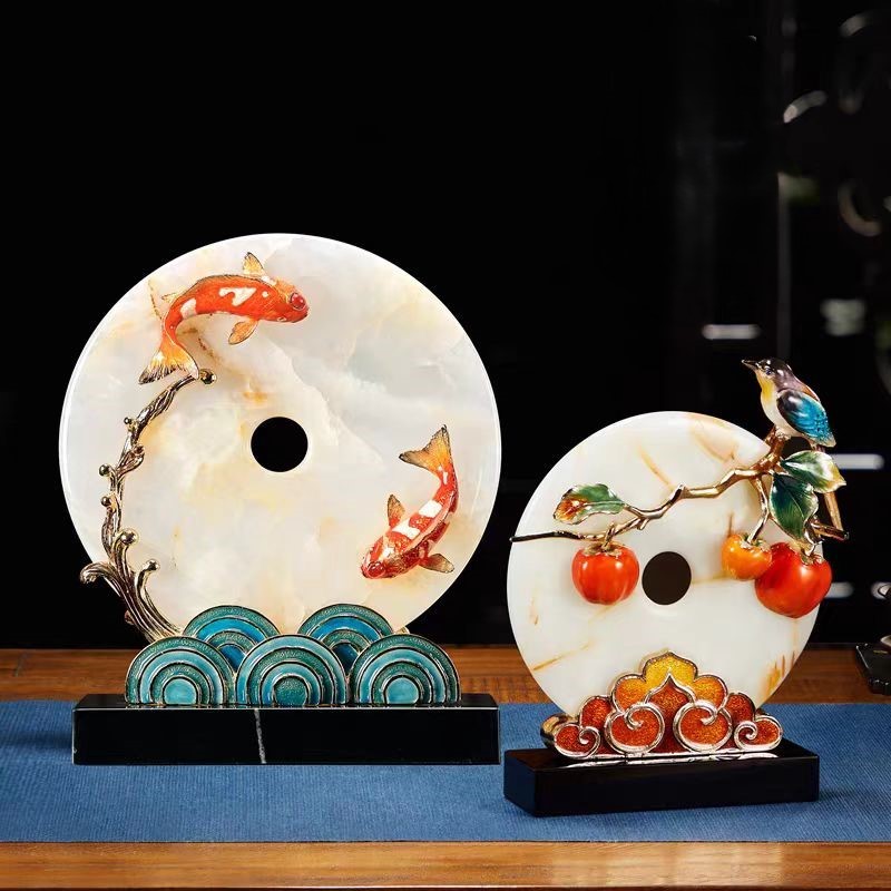 Premium Koi Fish Feng Shui Ornament - High-End Chinese Decor for Living Room, Peace Amulet for Good Karma, Ideal Housewarming and Business Opening Gif