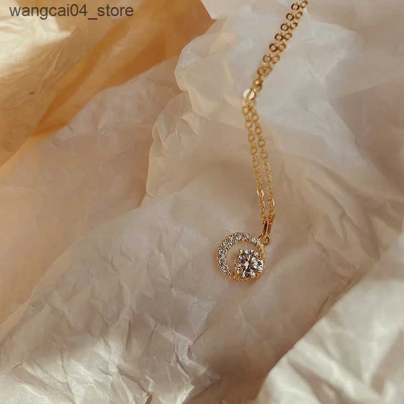 Chokers Metiseko 925 sterling silver crescent and sun pendant necklace 14K gold-plated chain mini cubic zirconia necklace L240910