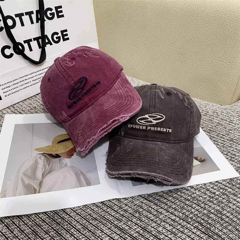 Korean Version Letter Embroidery Baseball Hat For Unisex Wash Soft Top Trend Dilapidated Sunshade Outdoor Versatile Peaked CapX241018