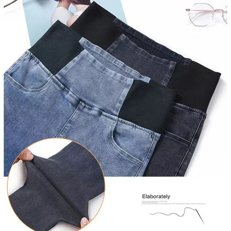 Korean High Waist Pencil Jean Plus Size 38 Retro Stretch Skinny Vaqueros 92102cm Slim Denim Pants Casual Leggings Jeansy 241007