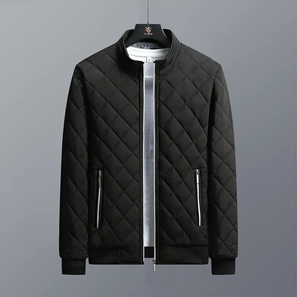 2024 Slim Fit Coat Autumn Winter Bomber Jacket Men Diamond Pattern Fleece Lined Casual Fashion Clothing 241009