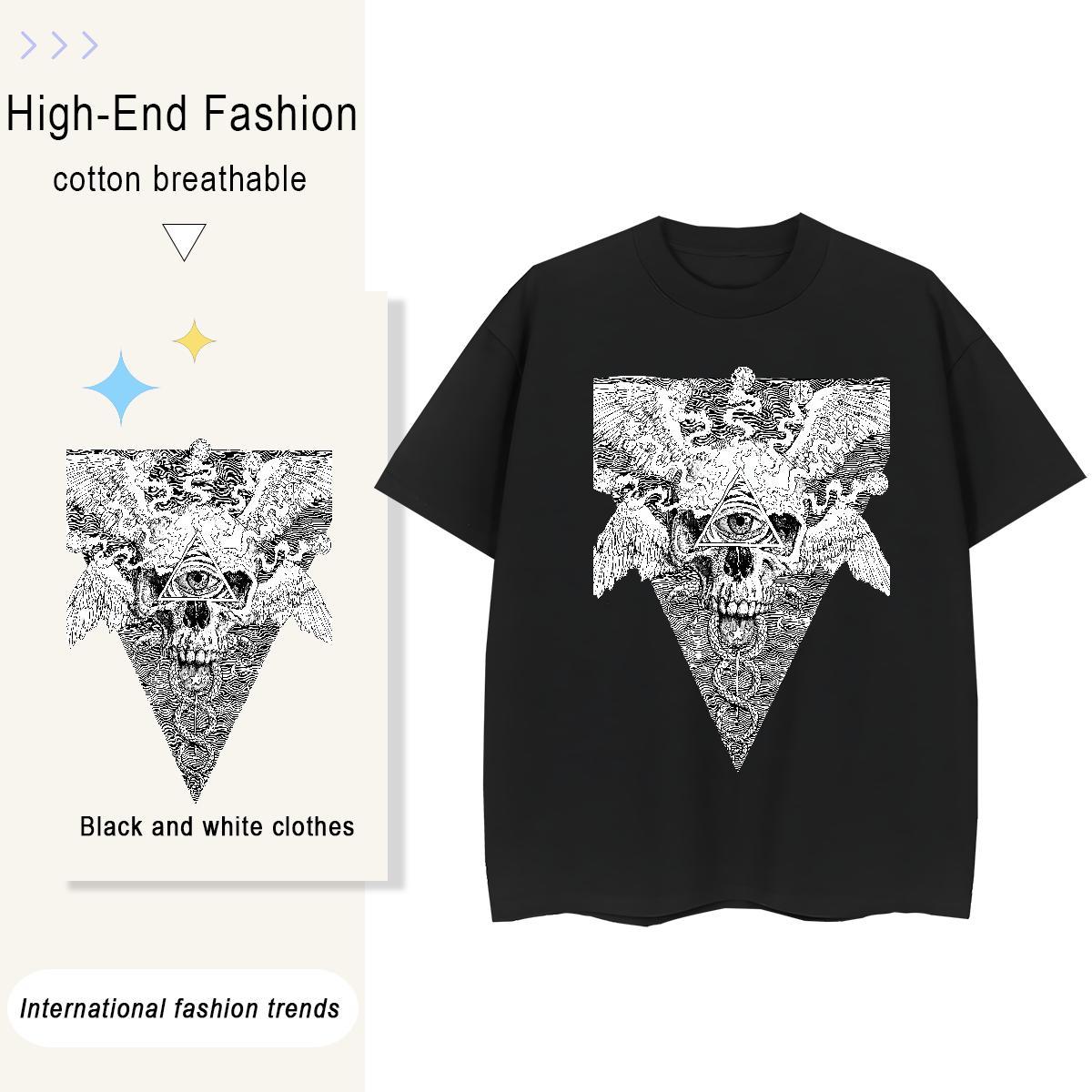 Casual New T Shirts Women 100% Cotton 230g Breathable High Street Hip Hop eye of the devil Unisex Tshirts Loose Anime Tops Shirt