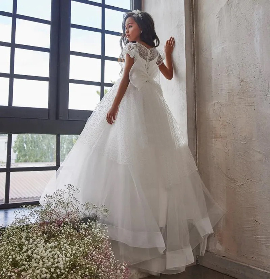 Ivory White Stunning Flower Girl Dress Puffy A-Line Junior Birthday Party Gown Kid First Communion Dress Christening