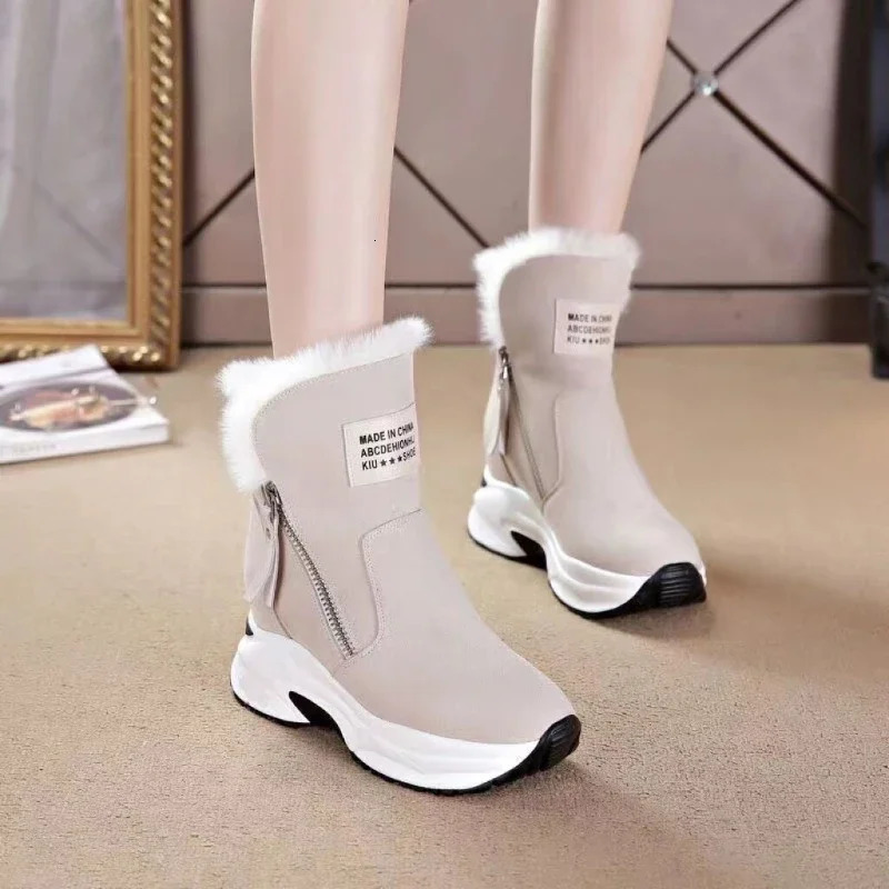 Wedge shoes womens suede snow boots warm plush smooth zipper fashionable womens winter womens mid calf womens platform boots241018