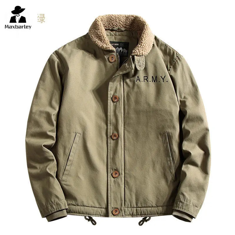 Winter Mens Jacket Thickened Fleece Lined Warm Parka Climbing Loose Casual Wool Collar Windproof Pilot Cotton Coat 241018