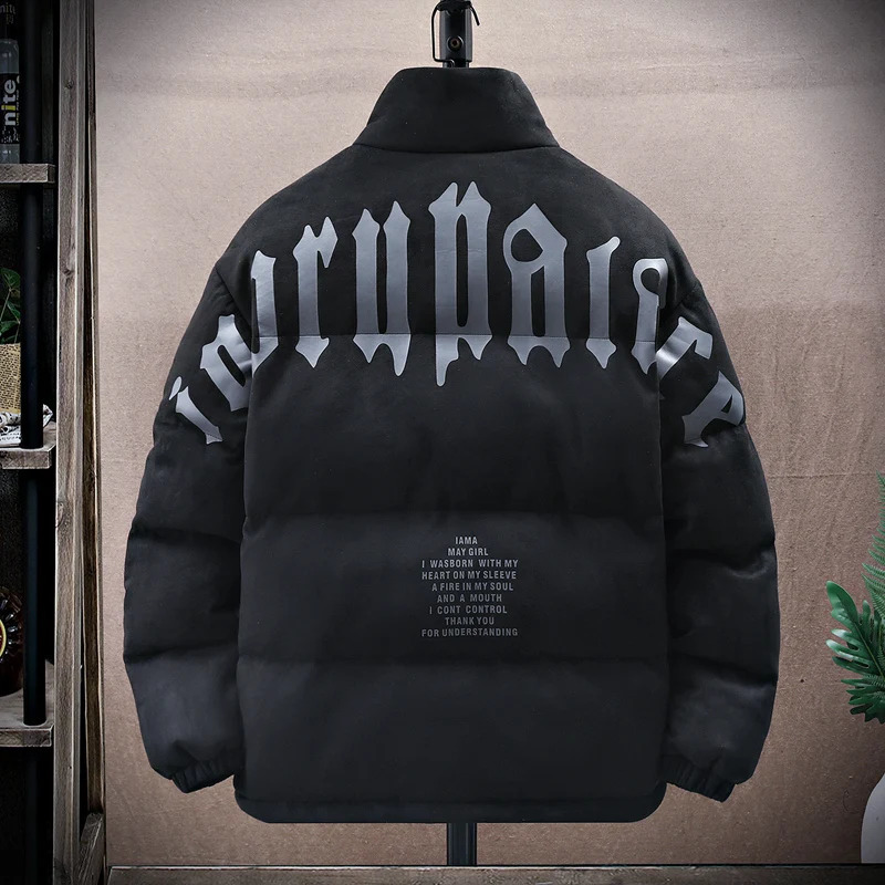 Waterproof jacket mens winter stand up collar artificial suede inflatable jacket retro park mens solid color fashionable oversized warm jacket 241007