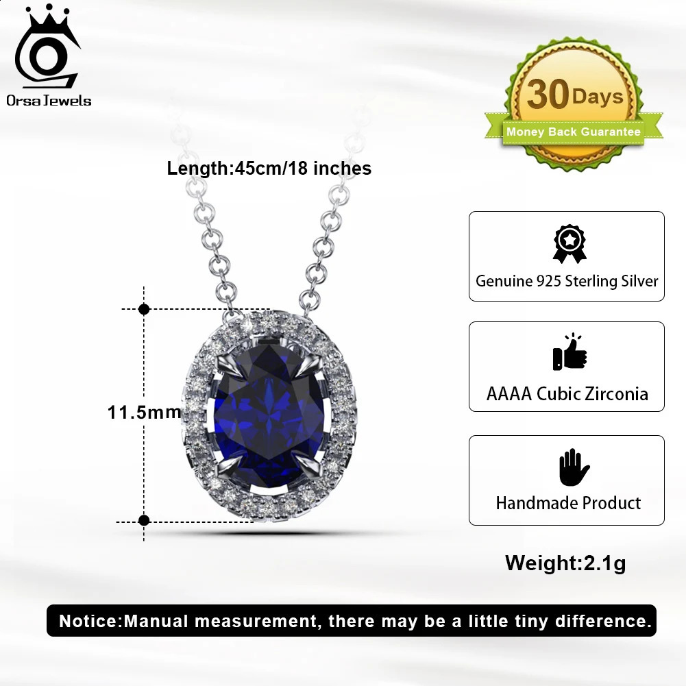 ORSA JEWELS Fashion 925 sterling silver jewelry cubic zirconia pendant necklace for womens solid color gemstone chain necklace EQN48 241018