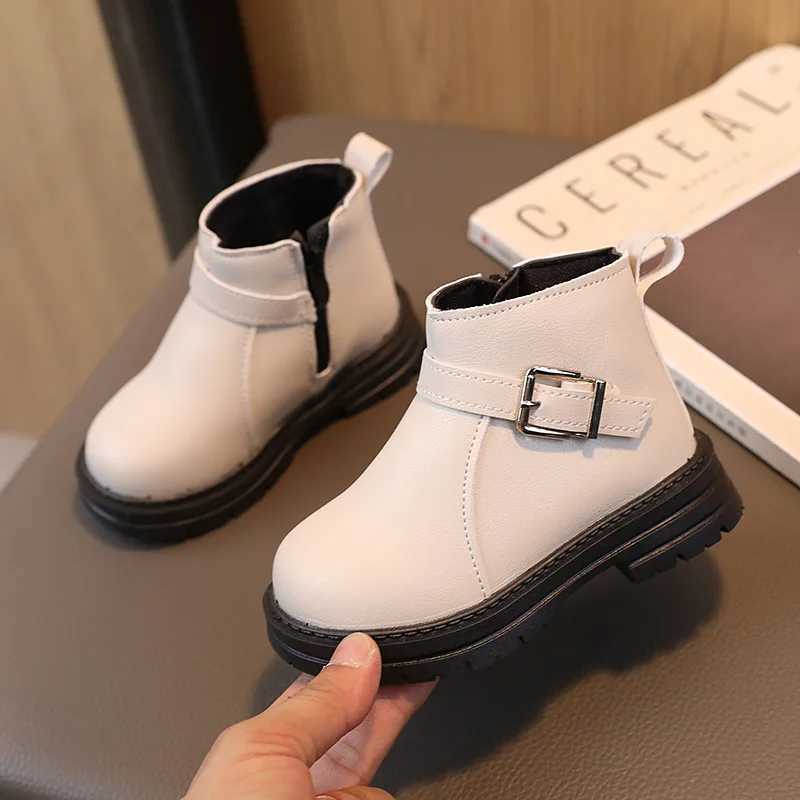 Boots Children Short Boots for Girls Buckle Side Zipper Britain Style Versatile Boys Boots for Catwalk Spring New Drop Shipping Flats H241018