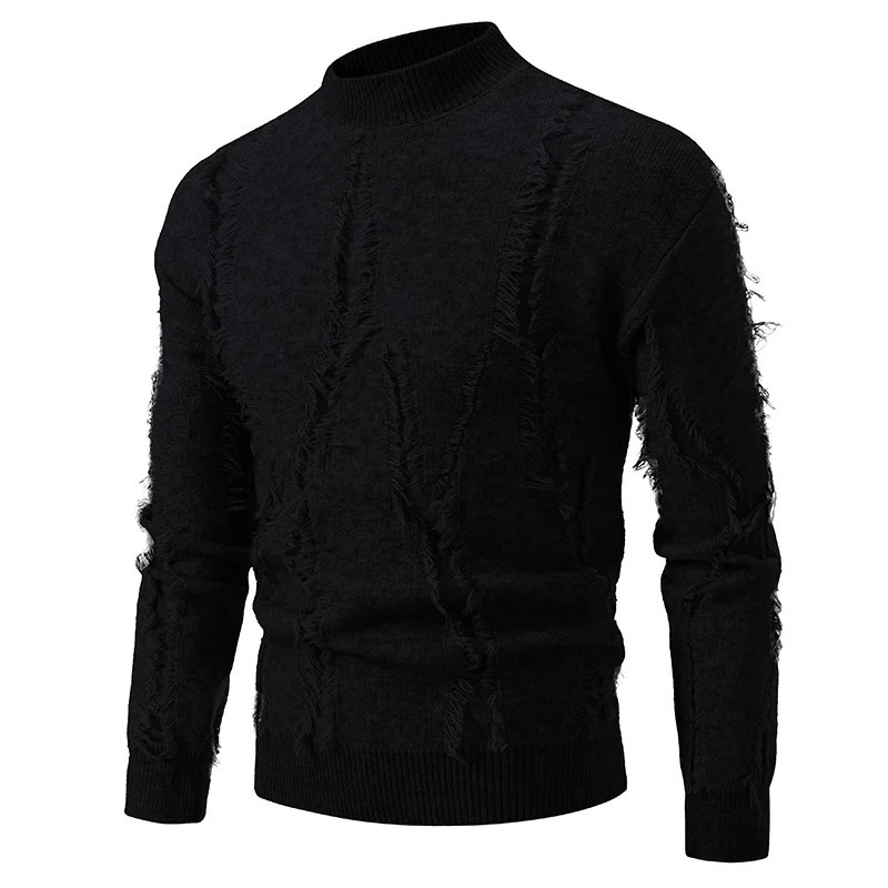 PFHQ Korean Style Mens Sweaters Mock Neck Raw Edge Solid Color Pullover Autumn Loose Male Knitting Clothing Simple 21Z6603 241018