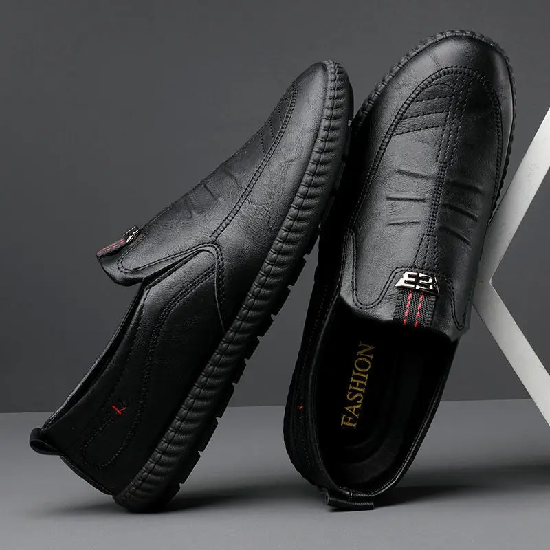Summer Breathable Leather For Business Slip On Loafers Casual S Shoes Black Flats Men Work Office Driving Sneakers Ddmythur