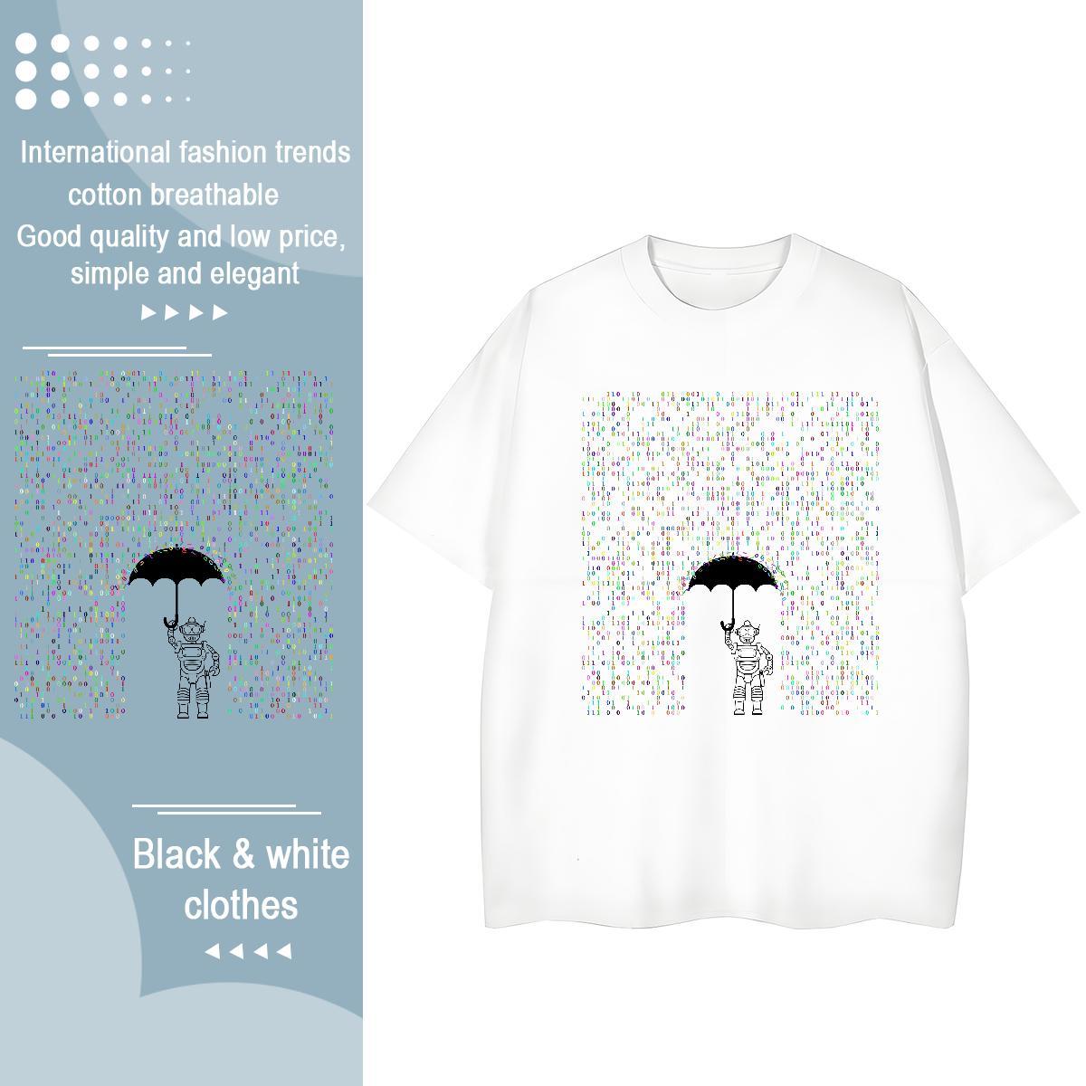 2024 Woman T Shirts 230g 100% Cotton Crew Neck Hip Hop Street robot Womens Tshirts Brand Oversized L-4XL Clothes Shirt