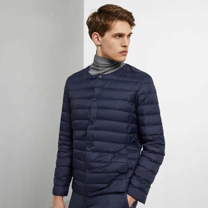 Mens Er Duck Down Jacket O-Neck Variable V-Neck 2023 New Men Winter Keep Warm Collarless Ultralight Quilted Puffer Coat