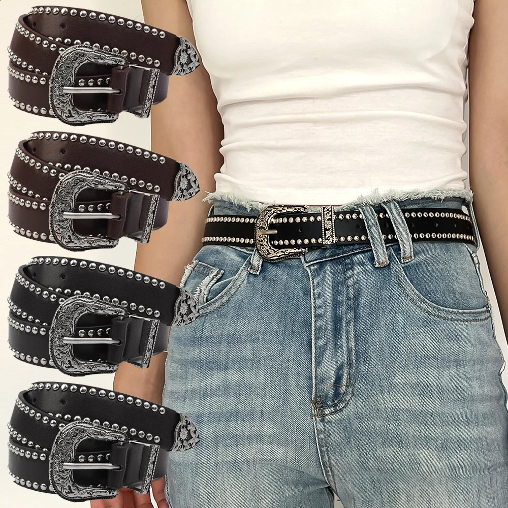 Women Gothic Belts Vintage Carved Needle Buckle for Men Rivet Belt Punk Hip Hop Rock Style Jeans Belt Y2K Belt PU Leather Belts 251027