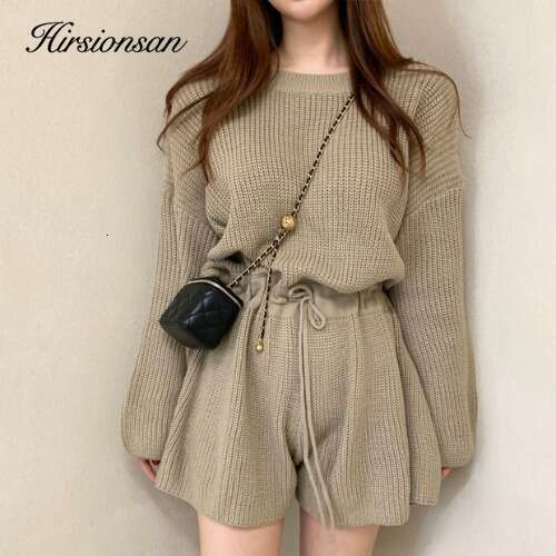 Hirsionsan O Neck Women Jumpsuit Long Sleeve High Knitted Playsuit 2023 Autumn New Tied Waist Hollow Out Female Sweater