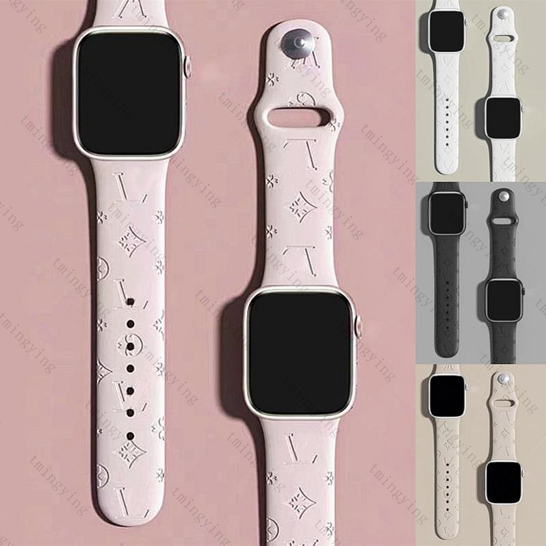 Designer Silicone Apple Watch Band 38 40 41 42 44 45 46 49 mm Straps Fashion Letter Flower Watchs Strap Wristband For Iwatch 11 10 9 8 7 6 5 SE Bands Luxury Watchbands S11 S10
