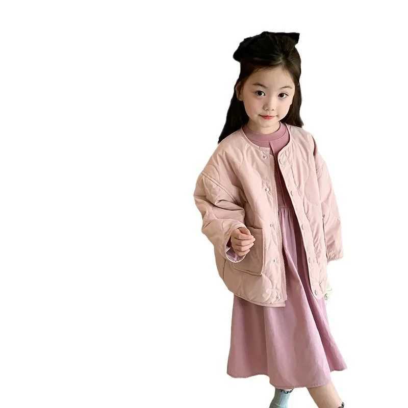Childrens clothing loose apron jacket autumn and winter girls pure color cotton warm pure color casual simple childrens clothing M241018