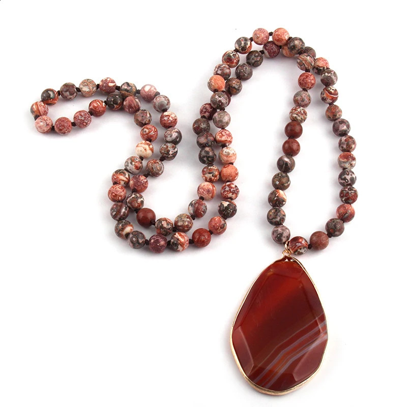 Fashion Bohemian Horde Jewelry Natural Stone Knot Necklace Facial Irregular Pendant Female Ethnic Necklace 241018