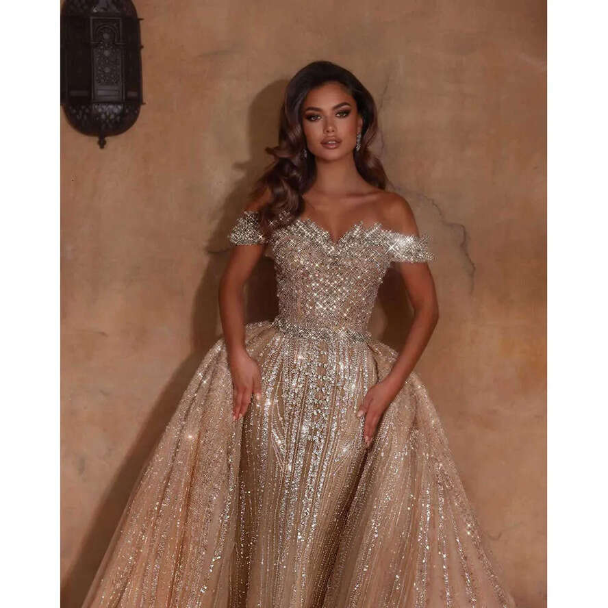 Urious Crystal Wedding Dresses: Off-Shoulder Bridal Gowns With Detachable Train And Sequins Beading - Custom Made For Your Perfect Day 6660311