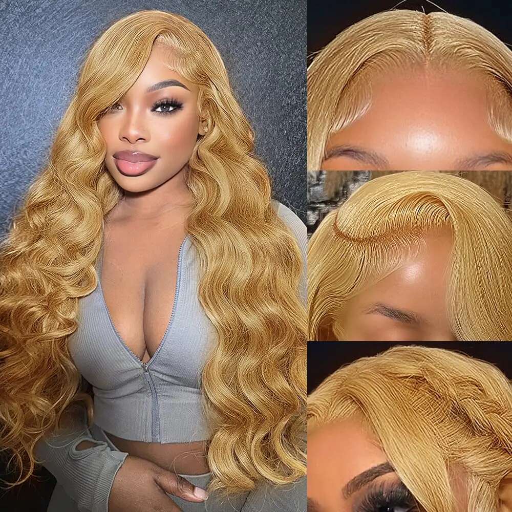 30 34inch #27 Honey Blonde Body Wave Lace Front Human Hair Wig Preplucked 13x6 HD Transparent Color Lace Frontal Wigs For Women