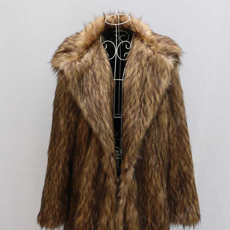 Mens autumn and winter thick Maxi faux fox fur coat jacket long sleeved warm luxury fur black park Bontjas fur furry coat W241009