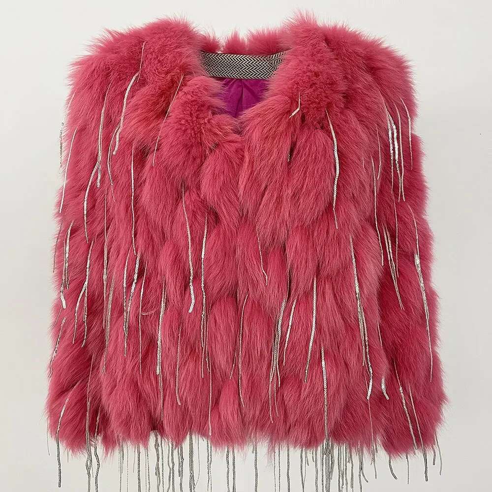 Warm Women Coats Fashion Winter Natural Coat Thick Hot Sales New Real Fox Fur Jackets Tassels
