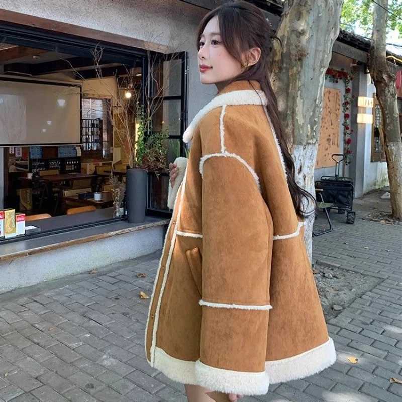 Winter New Women Environment-Friendly Fur Coat Female Fur Integrated Lamb Wool Thicken Suede Plush Outwear Casual Fashion JacketX241018
