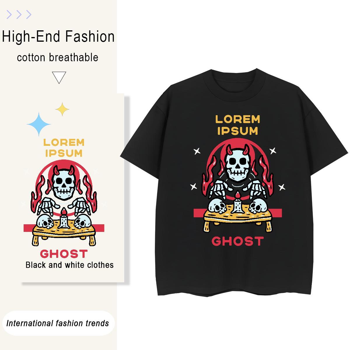 Brand Women T Shirts 230g 100% Cotton O Neck Short Sleeves Sports Street Wear skull Tshirt for Man Woman Free Shipping DIY Printed Clothings