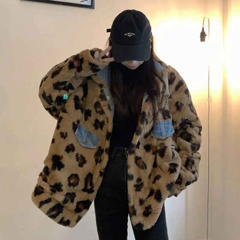 Oversized Womens Denim Jacket Plush Coat Autumn Winter Thickened Reversible Cotton Padded Streetwear Clothing Mujer Abrigo T174X241018