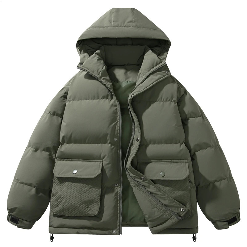 Mens Winter Down Jacket Solid Color Simplicity Waterproof Windproof Outdoor Travel Hooded Coat Mens Warm Cotton Clothing 241017