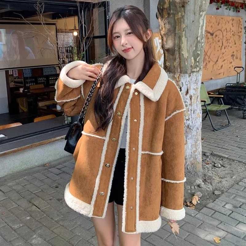Winter New Women Environment-Friendly Fur Coat Female Fur Integrated Lamb Wool Thicken Suede Plush Outwear Casual Fashion JacketX241018