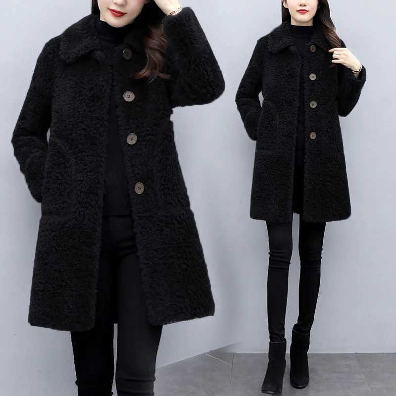 Winter Lamb Velvet Jacket Womens Clothing Autumn Winter 2022 Korean Slim Wool Coat Female Loose Warm Thicken Long Parka OutwearX241018