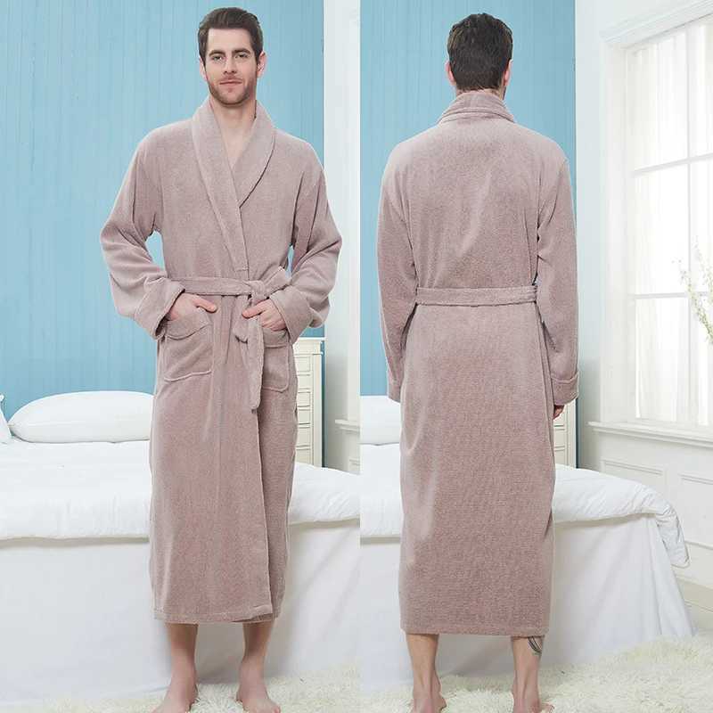 Bathrobe Man Extra Long 100% Cotton Male Thick Towel Fleece Dressing Gown Mens Bathrobe Winter Robe Plus Size XXL Robe PajamasXJ241018