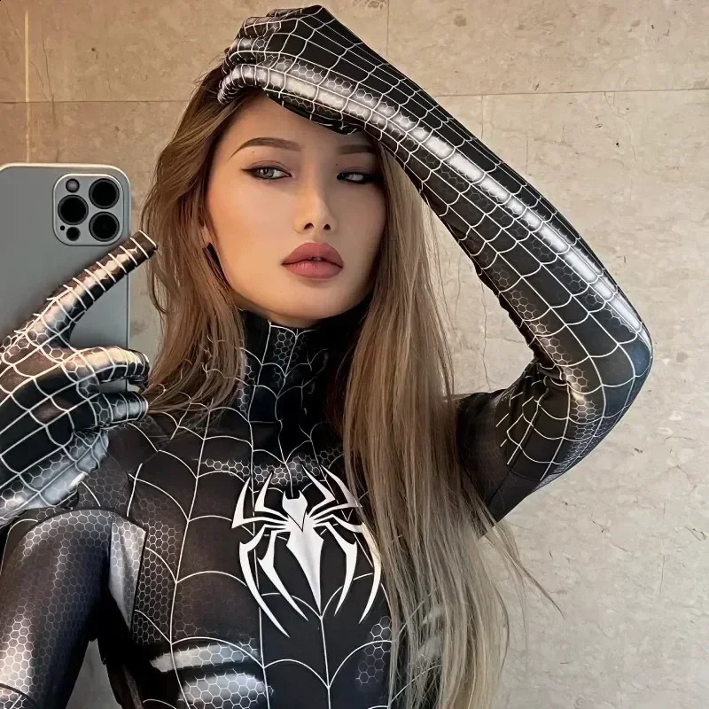 Cosplay Cost for Spider Women Superhero Cost Black Cat Tight 3D Printing Jumpuit Bodysuit Toys Girls Gift 241017