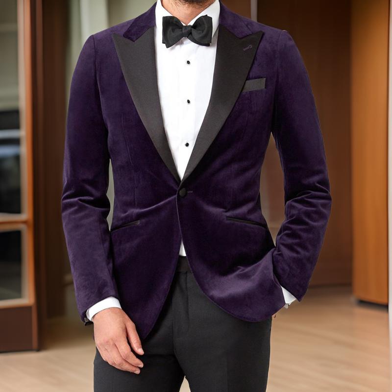 2 Pieces Velvet Men Suits for Prom Wedding Tuxedo for Groomsmen Purple Dinner Blazer with Black Pants Male Fashion Costume