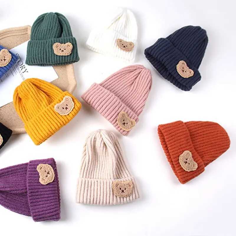 Cute Bear Baby Knit Hat Solid Color Soft Comfortable Toddler Beanies for Boy Girl Autumn Winter Warm Kids Knitted Hat LX241018