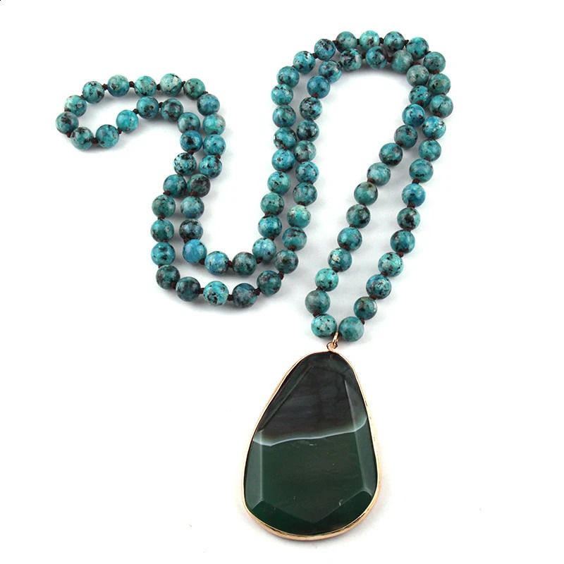 Fashion Bohemian Horde Jewelry Natural Stone Knot Necklace Facial Irregular Pendant Female Ethnic Necklace 241018