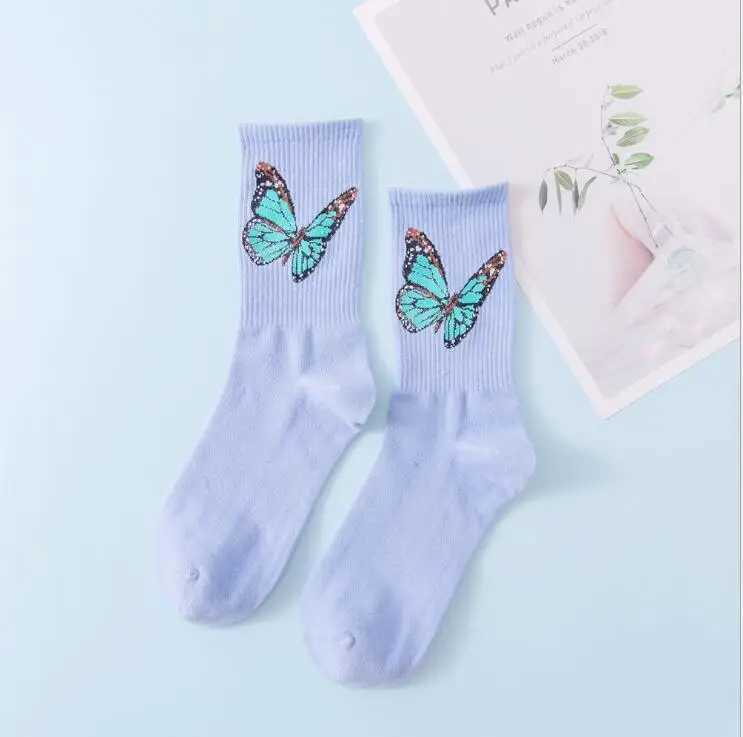 Men's Socks 6 Pairs/Set Womens Lovely Solid Color Butterfly Socks Crew Socks For Ladies Breathable Happy Socks Y240830DEIC