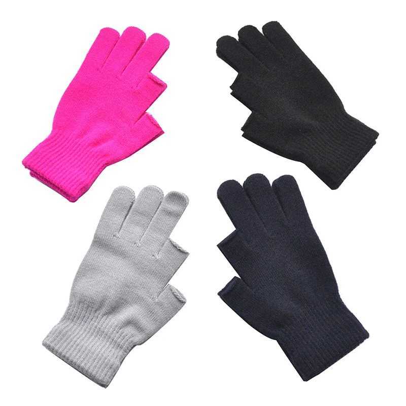 Neutral Half Finger Gloves Knitted Gloves Winter Warm Work Gloves Double Finger Exposed Writing Gaming Phone Finger GlovesW241018